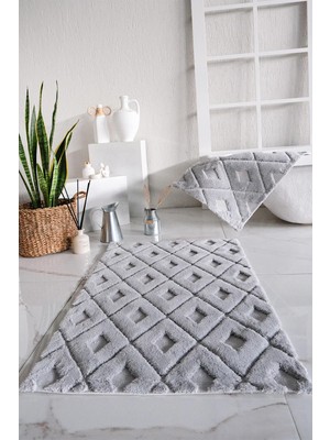 Hcw Gate Gri  Pamuk Viskon 2 Parça Banyo Paspas Seti 40*60+60*100  cm