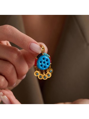 Bayar Gold 14 Ayar Altın Renkli Boncuklu Süryani Nazarlığı 7 Gözlü Kolye Ucu