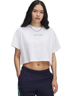 Under Armour Varsity Mix Heavyweight Crop Kadın Beyaz Yuvarlak Yaka Tişört
