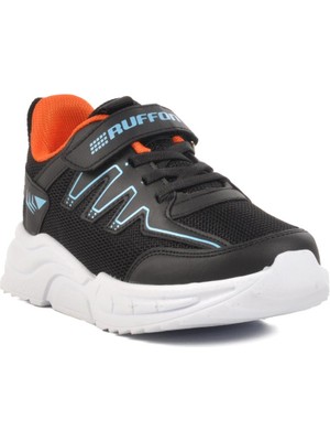 Siyah Turuncu Cırtlı Fileli Hafif Erkek Çocuk Spor Ayakkabı 2320 F
