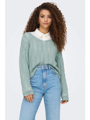 Only  Kadın Regular Fit V Yaka Mavi Örme Kazak - 15339529