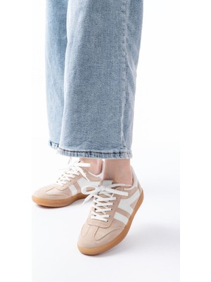 Bej Süet Bağcıklı Termo Taban Günlük Kadın Spor