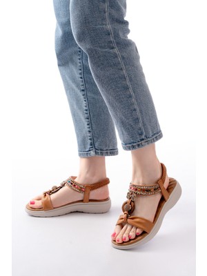 Taba Taşlı Arka Lastikli Günlük Kadın Sandalet
