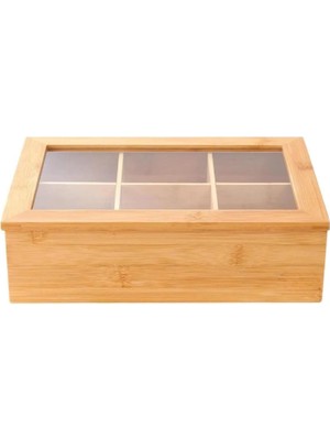 Storemax Bambu Çay Kutusu 6 Bölmeli, Şeffaf Kapaklı Çay ve Bitki Çayı Saklama Kutusu, Doğal ve Dayanıklı Tasarım
