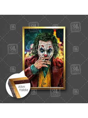 Sigara Içen Joker Yağmur Batman Kırmızı Ceket Çerçeveli Dikey Kanvas Tablo