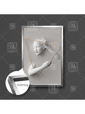 Altın Üçgen Çerçeve Içinde Mermer Kadın Çerçeveli Dikey Kanvas Tablo