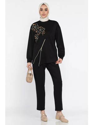 Julude Tesettür Aplike Nakışlı Sweat Pantolon Ikili Takım P-00016141