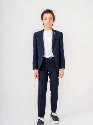 Erkek Çocuk T-Shirt Ceket Belden Bağlamalı Pantolon 3'lü Spor Takım (7-10 Yaş Arası)