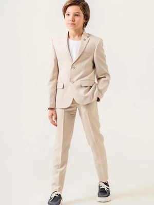 Erkek Çocuk T-Shirt Keten Ceket Belden Bağlamalı Pantolon 3'lü Spor Takım(7-10 Yaş Arası)