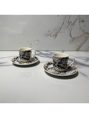 Dm Porselen Siyah Desenli 2'li Kahve Fincanı