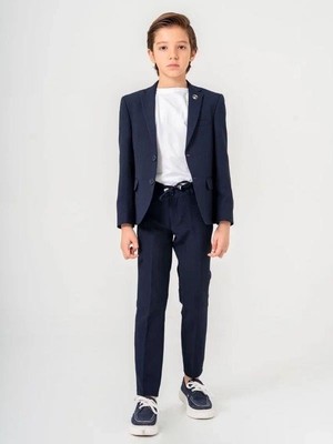 Carinos Erkek Çocuk T-Shirt Keten Ceket Belden Bağlamalı Pantolon 3'lü Spor Takım(7-10 Yaş Arası)