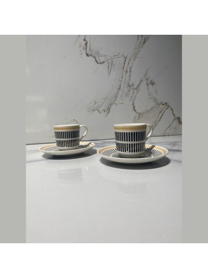 Dm Porselen Siyah Çizgili 2'li Kahve Fincanı