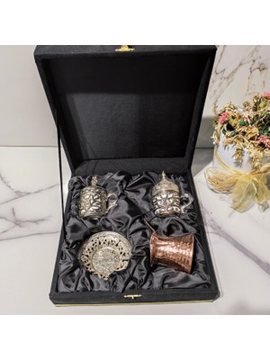 DM Porselen Dm Porselen Bakır Cezveli Kadife Kutulu 2'Li Kahve Fincan Takımı