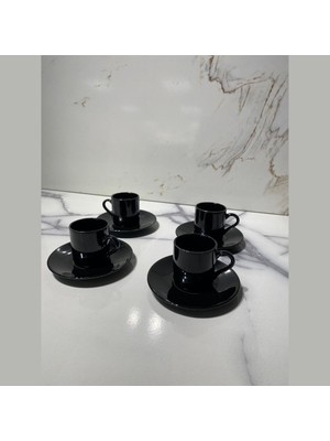 Dm Porselen Siyah 4'lü Kahve Fincan Takımı