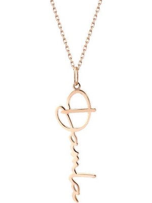 Harem Altın Dikey Isimli Rose Renk Gümüş Kolye GMS2031