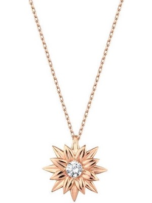 Harem Altın Tektaş Çiçek Rose Renk Gümüş Kolye GMS2019