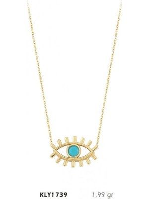 Harem Altın 14 Ayar Mavi Boncuklu Göz Kolye KLY1739