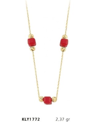 Harem Altın 14 Ayar Altın Kırmızı Taşlı Kolye KLY1772