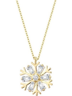 Harem Altın Baget Taşlı Kar Tanesi Gümüş Sarı Kolye GMS1877