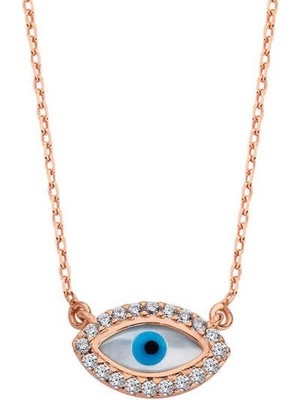 Harem Altın Mineli Göz Gümüş Rose Kolye GMS1780