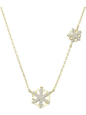 Harem Altın Ikili Kar Tanesi Gümüş Sarı Kolye GMS1865