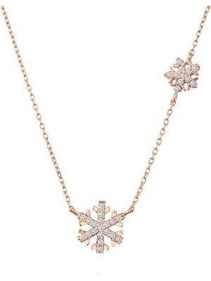 Harem Altın Ikili Kar Tanesi Gümüş Rose Kolye GMS1864