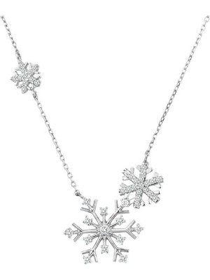 Harem Altın Üçlü Kar Tanesi Gümüş Beyaz Kolye GMS1866