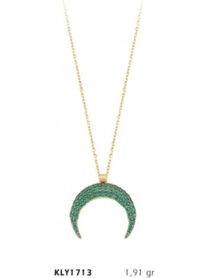 Harem Altın 14 Ayar Taş Işlemeli Hilal Kolye KLY1713