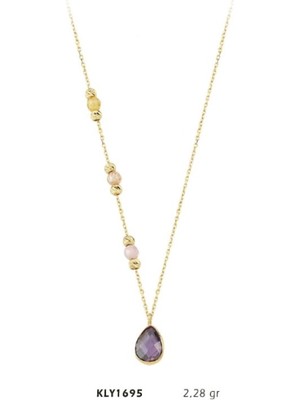 Harem Altın 14 Ayar Altın Mor Damla Taş Kolye KLY1695