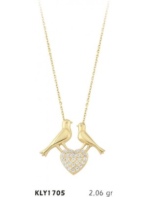 Harem Altın 14 Ayar Kuş Motifli Kalpli Kolye KLY1705