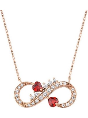 Harem Altın Çift Kalpli Rose Renk Sonsuzluk Gümüş Kolye GMS1959