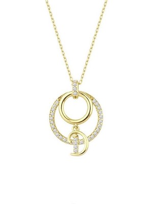 Harem Altın Harfli Çift Halka Sarı Renk Gümüş Kolye GMS1968