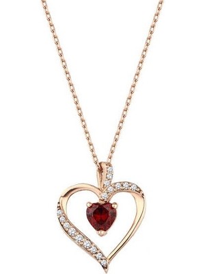 Harem Altın Kalp Taşlı Rose Renk Gümüş Kolye GMS1945