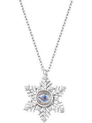 Harem Altın 100 Dilde Seni Seviyorum Kar Tanesi Gümüş Beyaz Kolye GMS1878