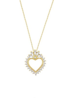 Harem Altın Baget Taşlı Kalpli Gümüş Sarı Kolye GMS1898