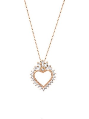 Harem Altın Baget Taşlı Kalpli Gümüş Rose Kolye GMS1897
