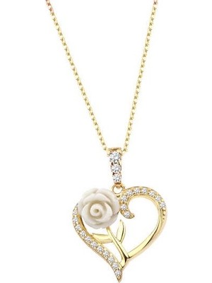 Harem Altın Güllü Kalp Gümüş Sarı Kolye GMS1901