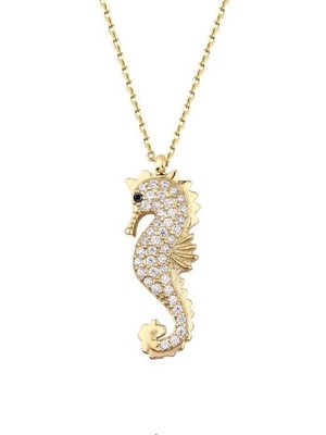 Harem Altın Deniz Atı Gümüş Sarı Kolye GMS1859