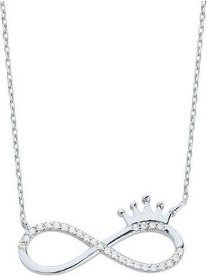 Harem Altın Sonsuzluk Tacı Gümüş Beyaz Kolye GMS1805