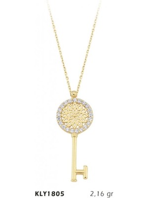 Harem Altın 14 Ayar Altın Taşlı ve Motifli Anahtar Kolye KLY1805