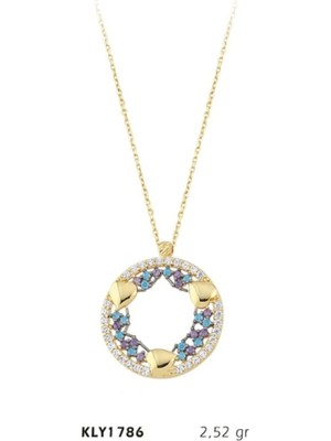 Harem Altın 14 Ayar Altın Mavi Mor Taşlı Kolye KLY1786