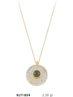 Harem Altın 14 Ayar Altın 100 Dilde Seni Seviyorum Taşlı Oval Kolye KLY1854