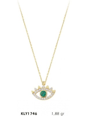 Harem Altın 14 Ayar Yeşil Taşlı Göz Kolye KLY1746