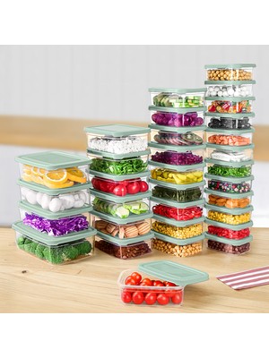 Meleni Home 32'li Dikdörtgen Erzak Saklama Kabı Seti - Mikrodalgaya Uygun Düzenleyici Organizer Erzak Kabı Yeşil