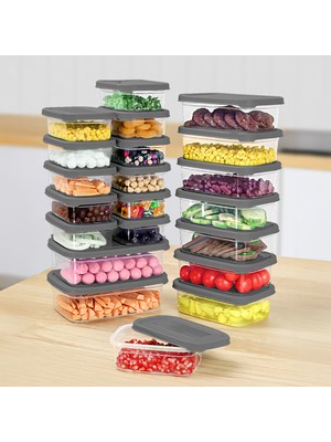 Meleni Home 21'li Dikdörtgen Erzak Saklama Kabı Seti - Mikrodalgaya Uygun Düzenleyici Organizer Erzak Kabı Gri