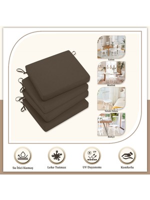 Monolisse Canvas 6'lı Koyu Kahve Sıvı Geçirmez Leke Tutmaz Fermuarlı Bağcıklı Sandalye Minderi 40 x 40 cm