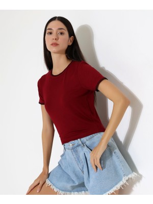 ribana Kol Yaka El Işi Çoban Dikiş Detaylı Kadın Bluz T-Shirt