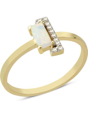 Harem Altın 14 Ayar Altın Karışık Beyaz Yüzük YZK059A