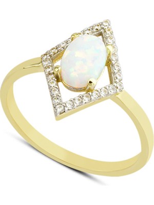 Harem Altın 14 Ayar Altın Beyaz Taşlı Dörtgen Yüzük YZK061A