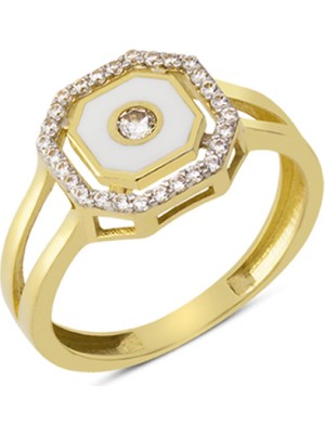 Harem Altın 14 Ayar Altın Beyaz Mineli Yüzük YZK074B